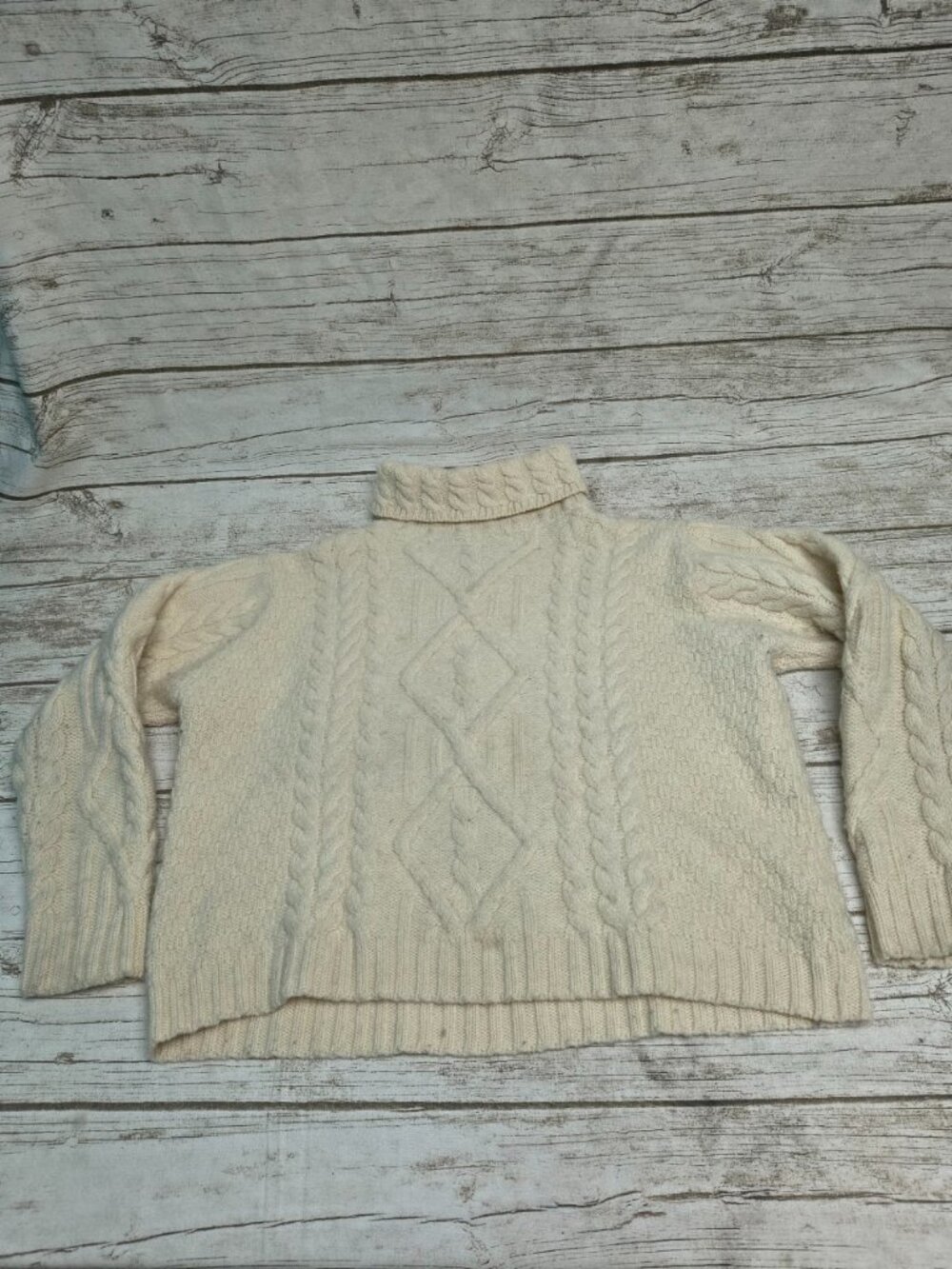 Inis Crafts Ireland 100% Merino Wool Cable Knit Fisherman Sweater Size Large